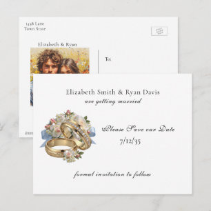 Save the Date Personal Photo & Wedding Rings Announcement Postcard