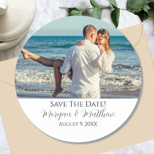 Save The Date Personalise Photo & Names Classic Round Sticker