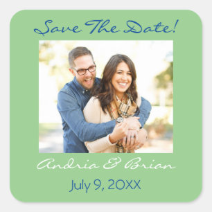 Save The Date/ Personalise Photo/Sage & Blue Square Sticker