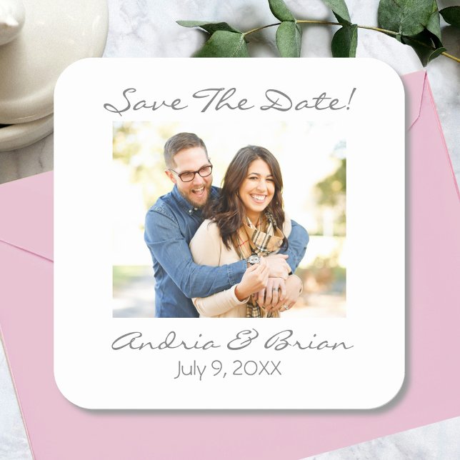 Save The Date Personalise Photo Square Sticker (Creator Uploaded)