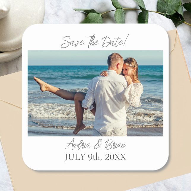 Save The Date Personalise Photo Square Sticker (Creator Uploaded)