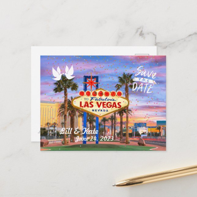 Save the Date Personalised Las Vegas Postcard (Front/Back In Situ)