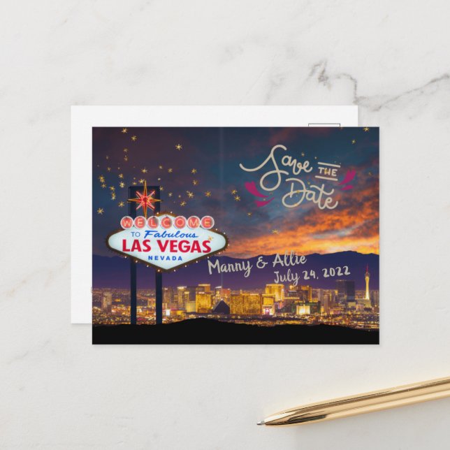 Save the Date Personalised Las Vegas Postcard (Front/Back In Situ)
