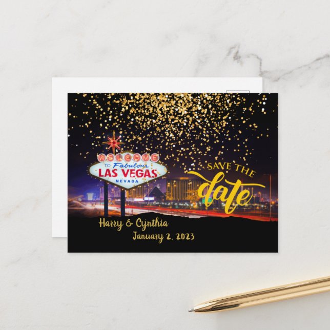Save the Date Personalised Las Vegas Postcard (Front/Back In Situ)