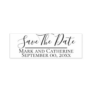 Save the date personalised monogram date script self-inking stamp