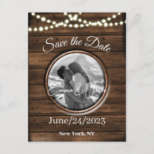 Save the Date Personalised Rustic Wood Design Postcard