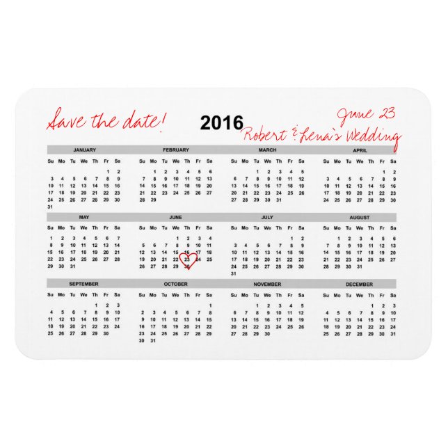 Save the Date Personalised Yearly Calendar Magnet (Horizontal)