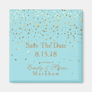 Save The Date Petite Golden Stars Magnet-Aqua Magnet
