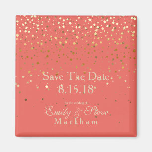 Save The Date Petite Golden Stars Magnet-Coral Magnet