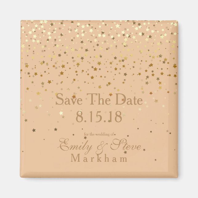 Save The Date Petite Golden Stars Magnet-Peach Magnet (Front)