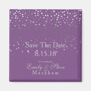Save The Date Petite Silver Stars Magnet-Purple Magnet