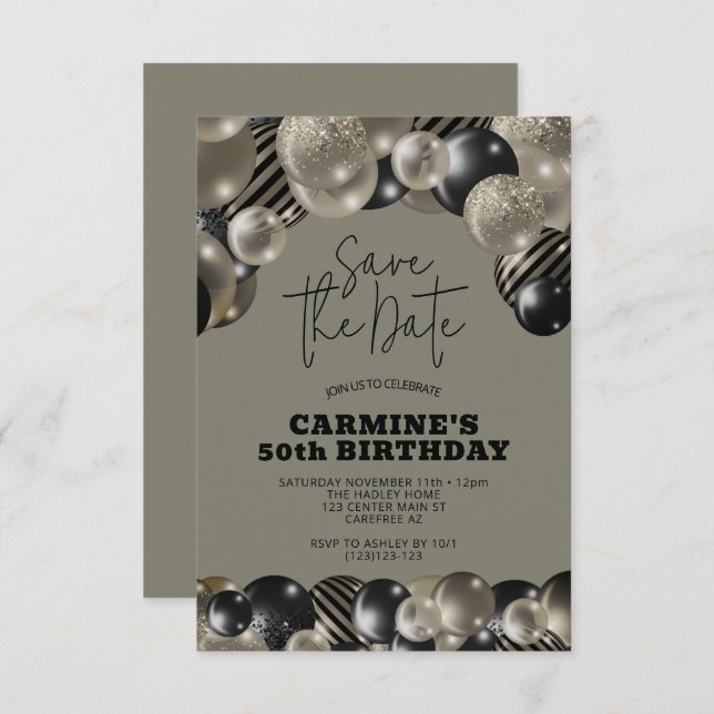 Save the Date Pewter 50th Birthday Invitation (Front/Back)
