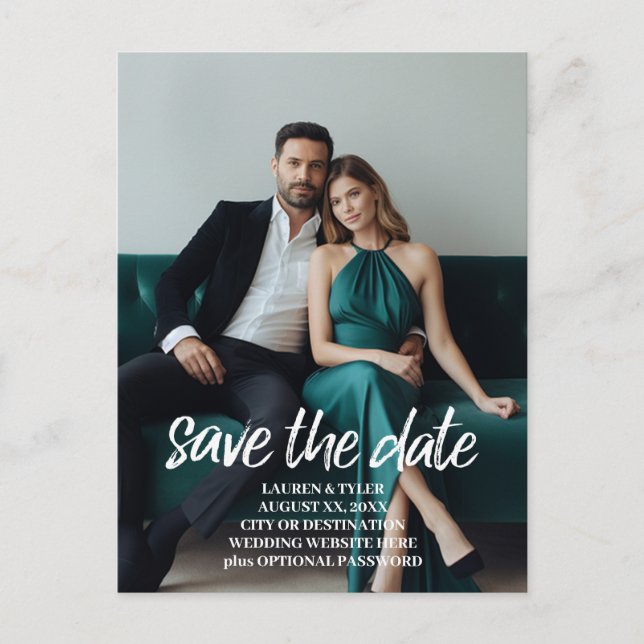 Save the Date - Photo and Modern Brushed Lettering Announcement Postcard (Front)