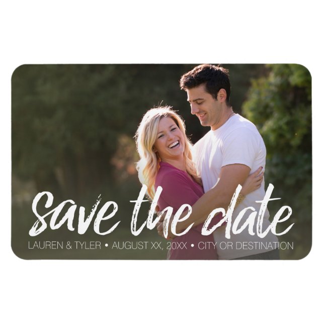 Save the Date - Photo and Modern Brushed Lettering Magnet (Horizontal)