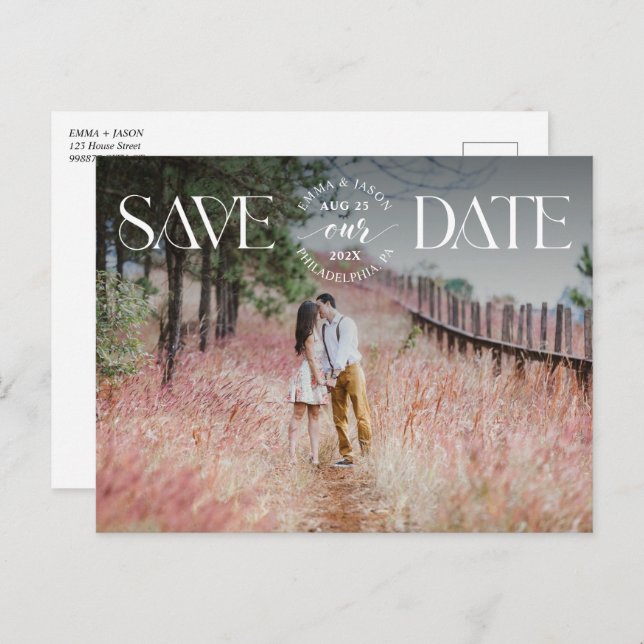 Save the Date Photo Announcement Fancy overlay (Front/Back)