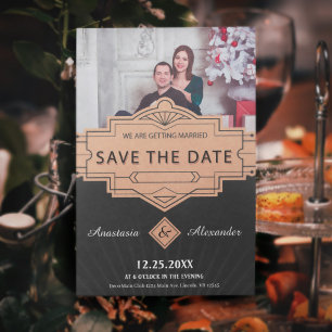  Save The Date Photo Art Deco Wedding Custom Card 