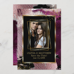 Save the Date   Photo Bold Black Cassis Abstract Invitation
