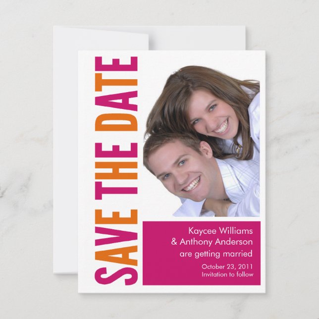Save The Date Photo Card Pink & Orange (Front)