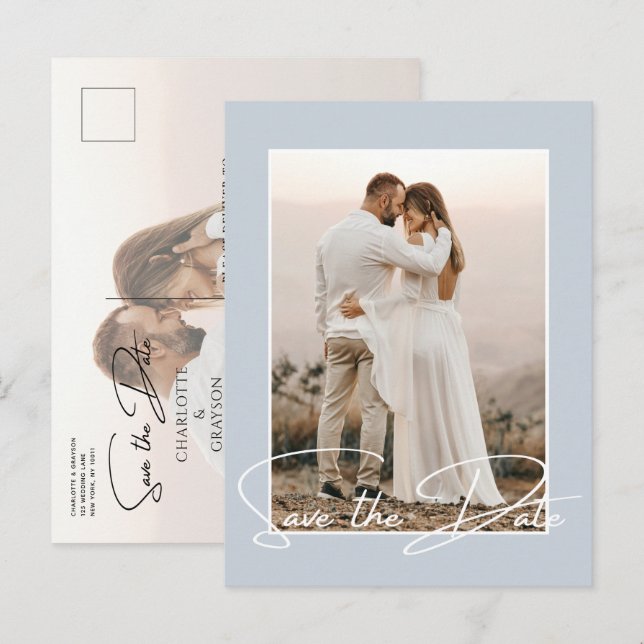Save The Date Photo Chic Stylish Wedding Announcem Announcement Postcard (Front/Back)