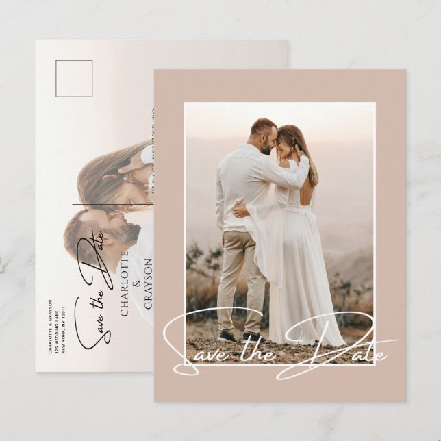 Save The Date Photo Chic Stylish Wedding Announcem Announcement Postcard (Front/Back)