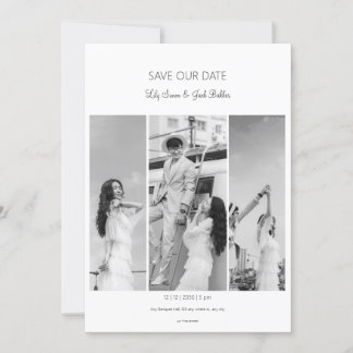 Save the date photo collage black white wedding invitation