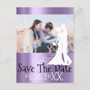 Save The Date Photo Doodle Engagement Grey Violet Announcement Postcard