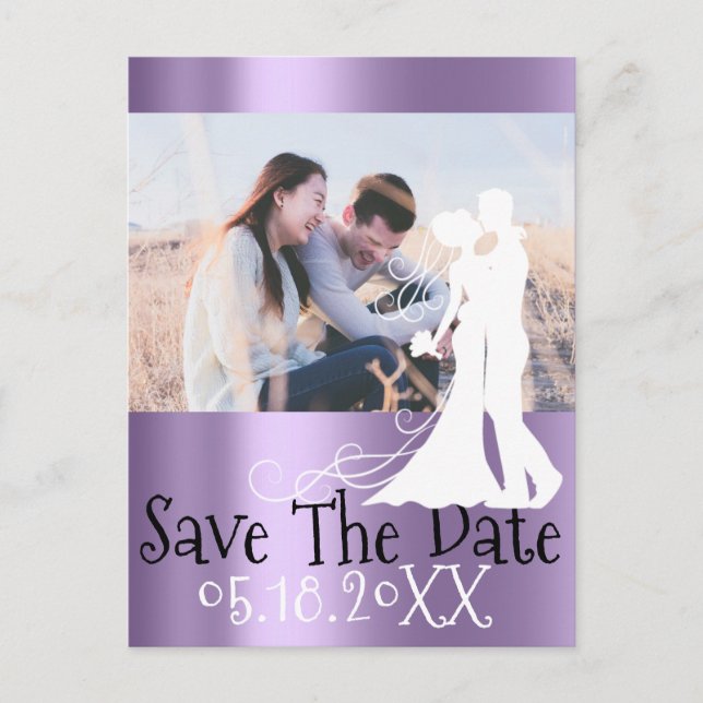 Save The Date Photo Doodle Engagement Grey Violet Announcement Postcard (Front)