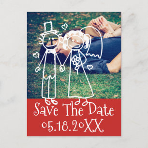 Save The Date Photo Doodle Red Engagement Announcement Postcard