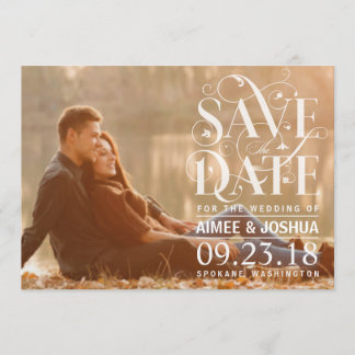 Save the Date Photo - Floral Flourish Typography