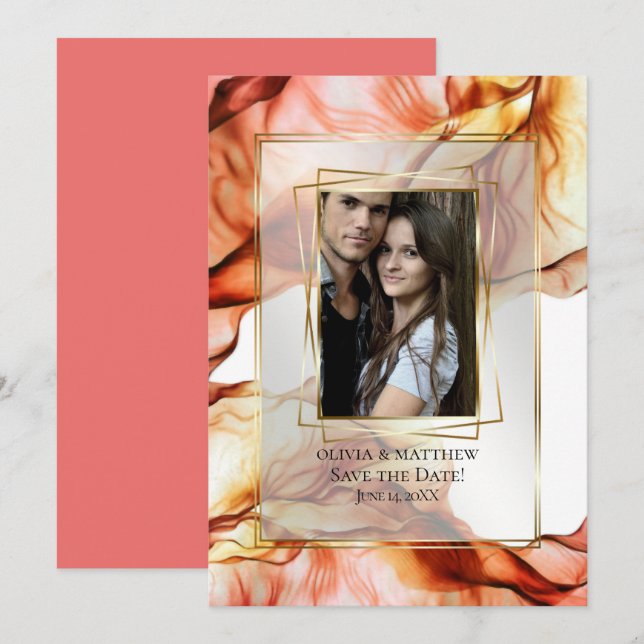 Save the Date | Photo Frame Autumn Abstract 3 Invitation (Front/Back)