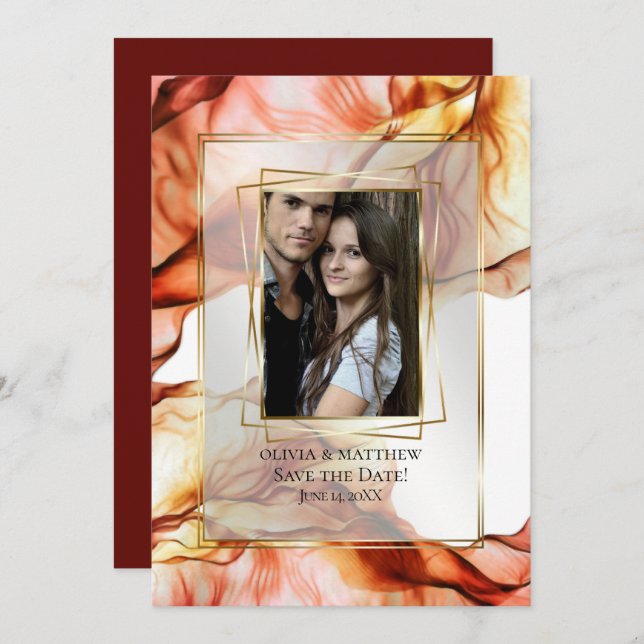 Save the Date | Photo Frame Autumn Colours Abstrac Invitation (Front/Back)