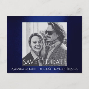 Save The Date Photo Glitter Engagement Blue Navy Announcement Postcard