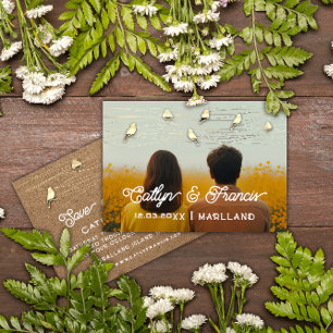 Save The Date Photo Gold Kraft Black Birds Digital Invitation