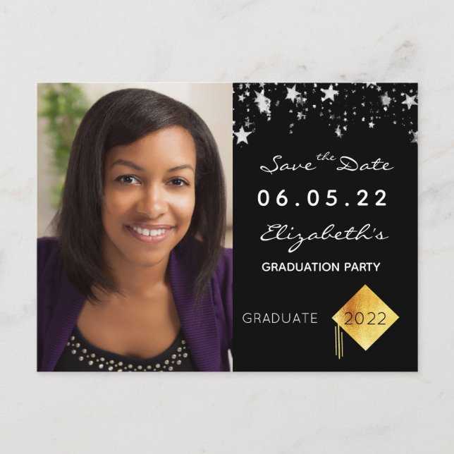Save the Date photo graduation party 2023 black Postcard (Front)