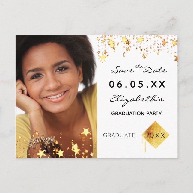 Save the Date photo graduation party 2023 white Postcard (Front)
