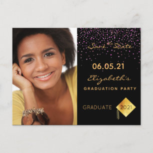 Save the Date photo graduation party black 2025 Postcard