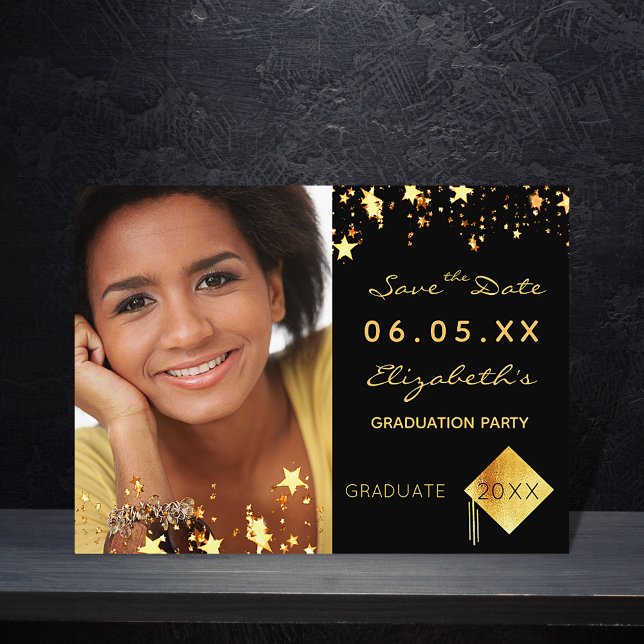 Save the Date photo graduation party black 2026 Postcard (Creator Uploaded)