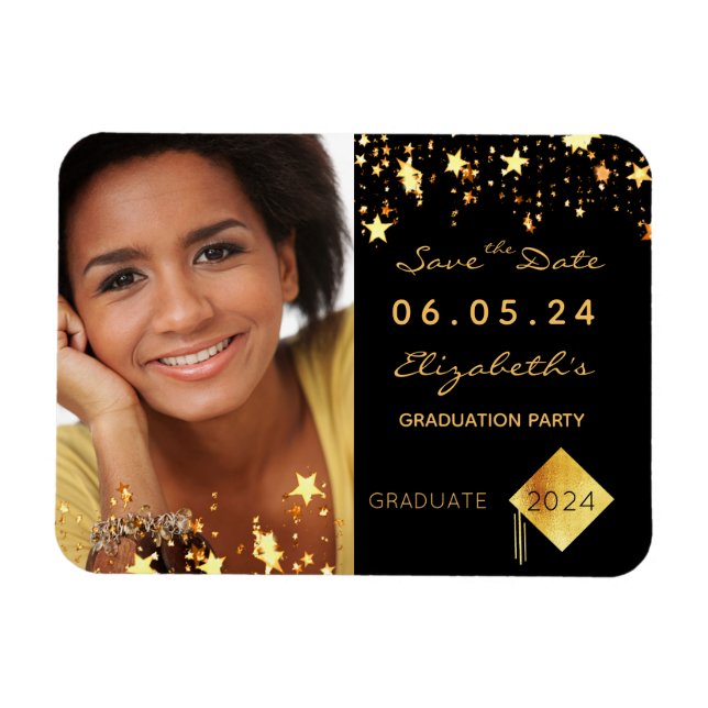 Save the Date photo graduation party black Magnet (Horizontal)