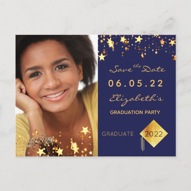Save the Date photo graduation party blue 2025 Postcard (Front)