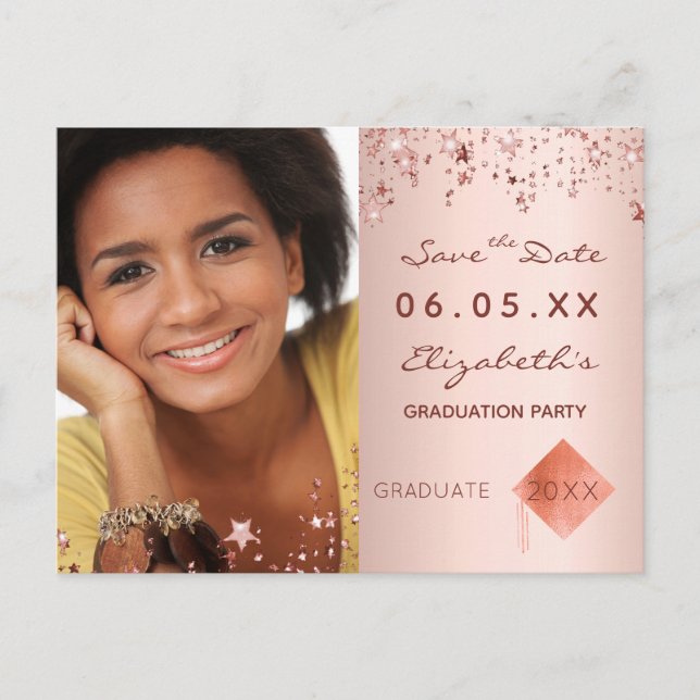 Save the Date photo graduation party blush Postcard (Front)