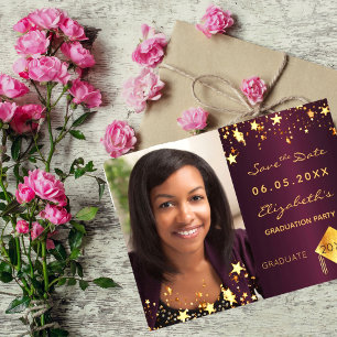 Save the Date photo graduation party burgundy