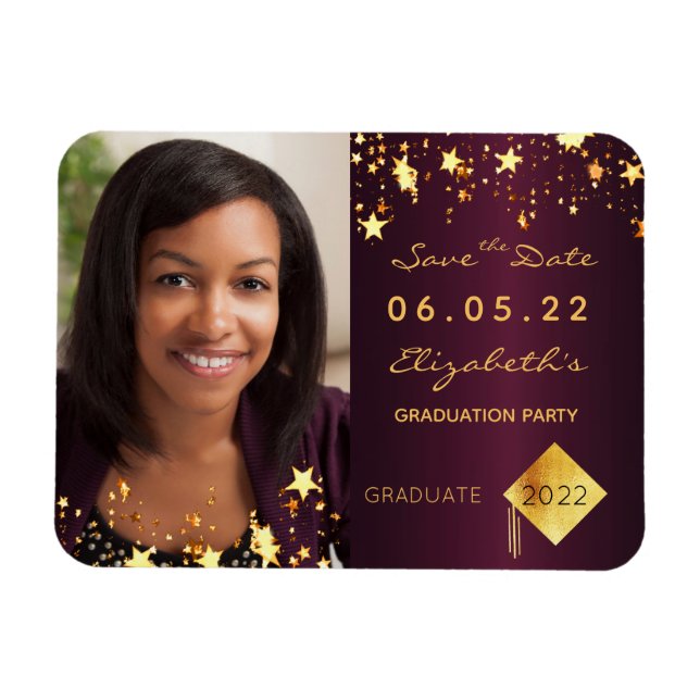 Save the Date photo graduation party burgundy Magnet (Horizontal)