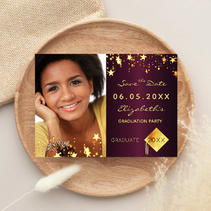 Save the Date photo graduation party burgundy Postcard