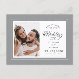 Save The Date Photo Grey & White Elegant Wedding Announcement Postcard