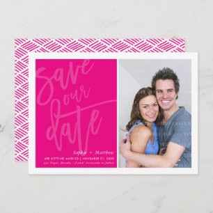 SAVE THE DATE photo hand lettered script hot pink Invitation