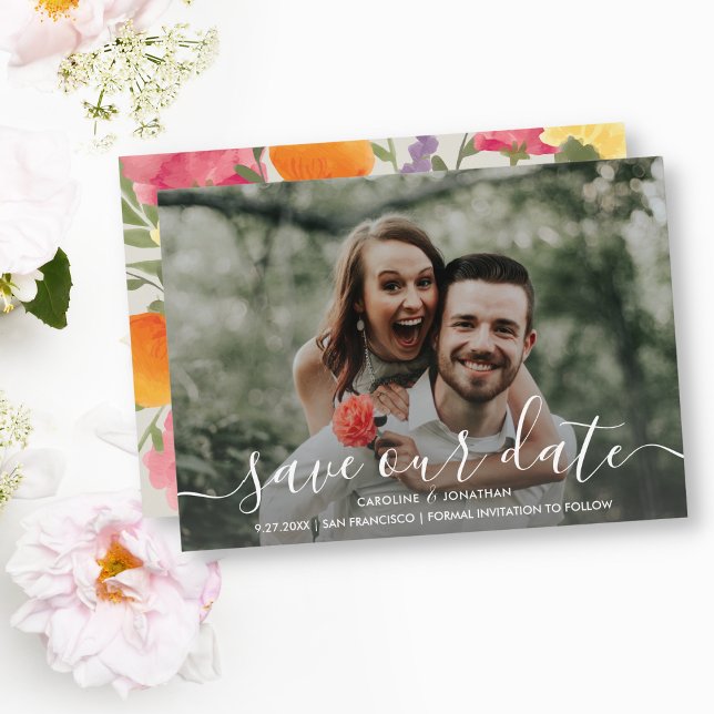 Save the Date Photo Handpainted Watercolor Flowers (Creator Uploaded)