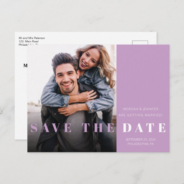 Save the Date Photo Lavender typography Announcement Postcard (Front/Back)
