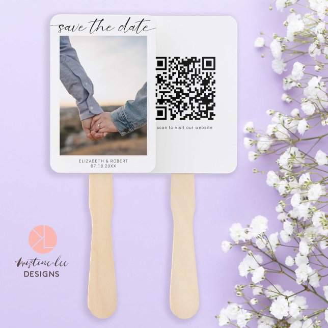 Save the Date Photo Minimal QR Code Script Hand Fan (Creator Uploaded)