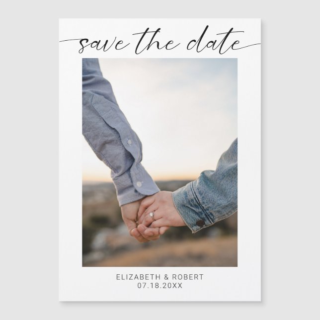 Save the Date Photo Minimalist Modern Script  Magnetic Invitation (Front)