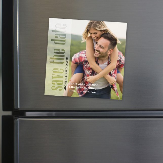 Save the Date Photo Modern Typography Magnetic Magnetic Invitation (Creator Uploaded)